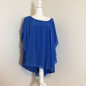 Beautiful Bright Blue Sheer Flowing Layered Top.